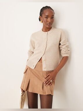 Abercrombie & Fitch Fuzzy Knit Cardigan Sweater with Gold Knot Buttons